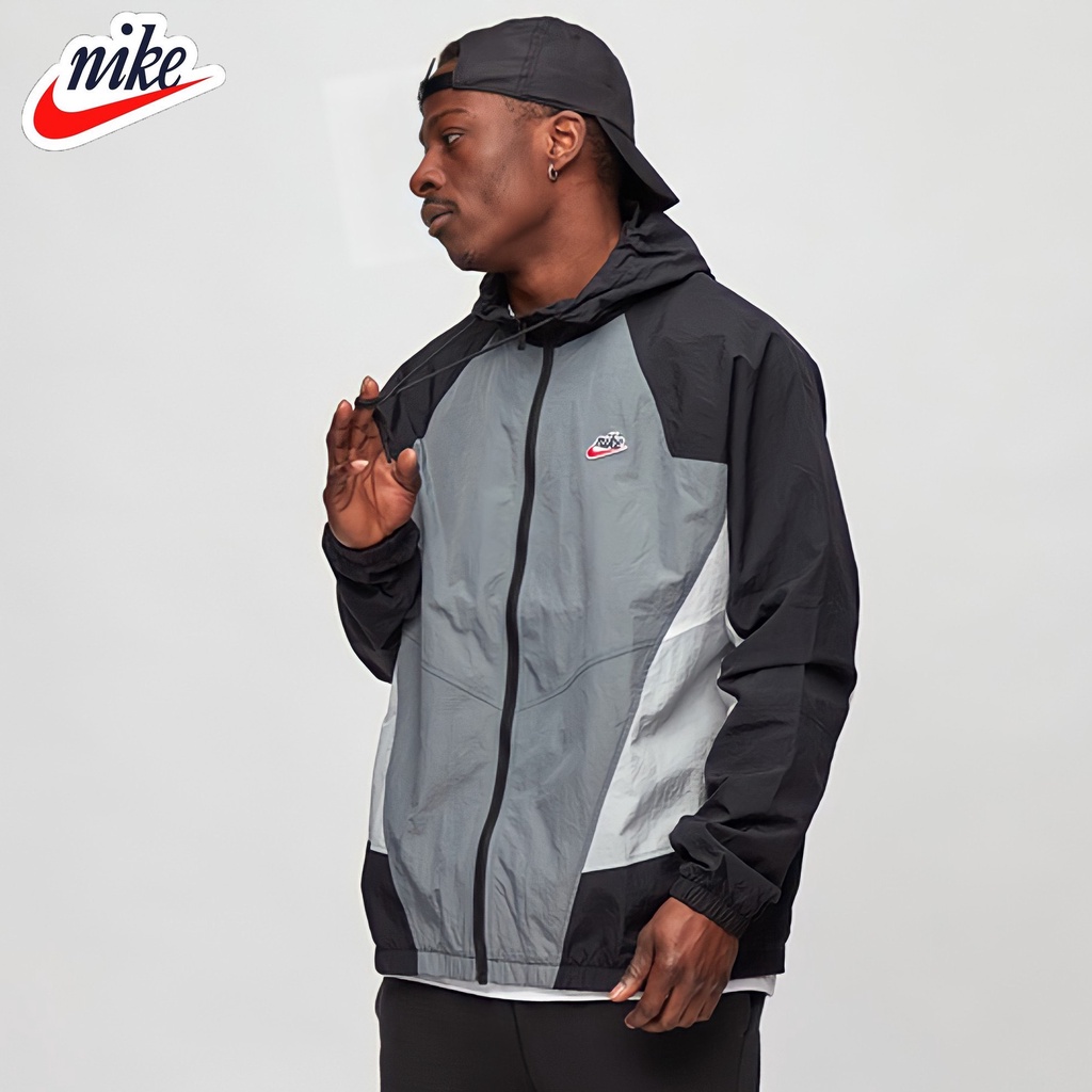NIKE - Áo khoác thể thao nam nữ Nike NSW Heritage Windrunner Jacket chính hãng - Xám x Đen x Trắng