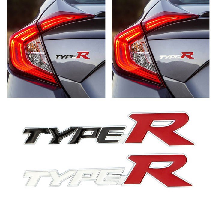 Logo chữ TypeR 3D nổi dán trang trí xe Ô tô, Xe hơi