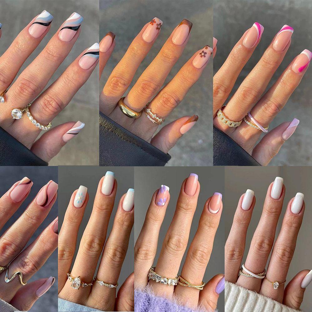 MIHAN1 Hộp 24 Móng Tay Giả Đầu Vuông Trang Trí Nghệ Thuật