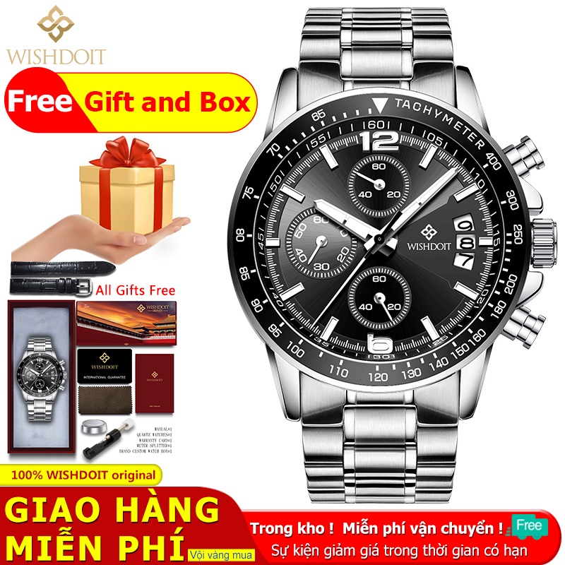 Đồng Hồ Nam WISHDOIT 100% Chính Hãng Thể Thao Chống Thấm Nước Máy Quartz Dây Thép Không Gỉ/Dây Da Màu Đen Doanh Nhân | BigBuy360 - bigbuy360.vn