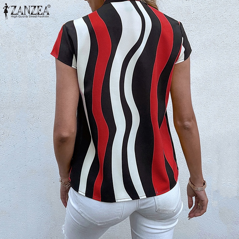 Zanzea Áo Tay Ngắn Cột Dây Họa Tiết Kẻ Sọc Dành Cho Nữ