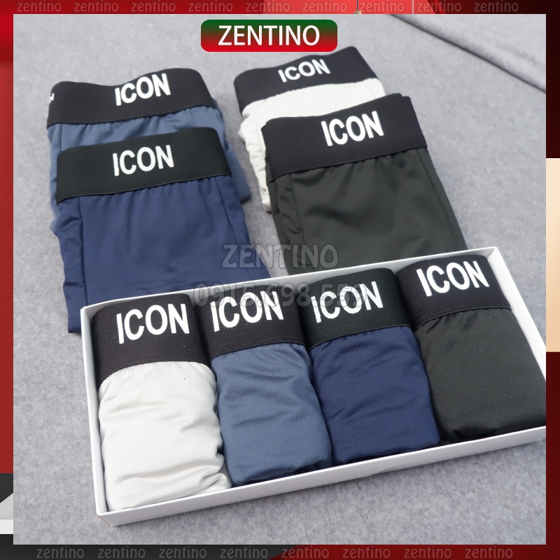 Quần lót nam Boxer ICON chất Cotton, Quần sịp đùi nam cotton ICON co dãn cực tốt (che tên) - Zentino
