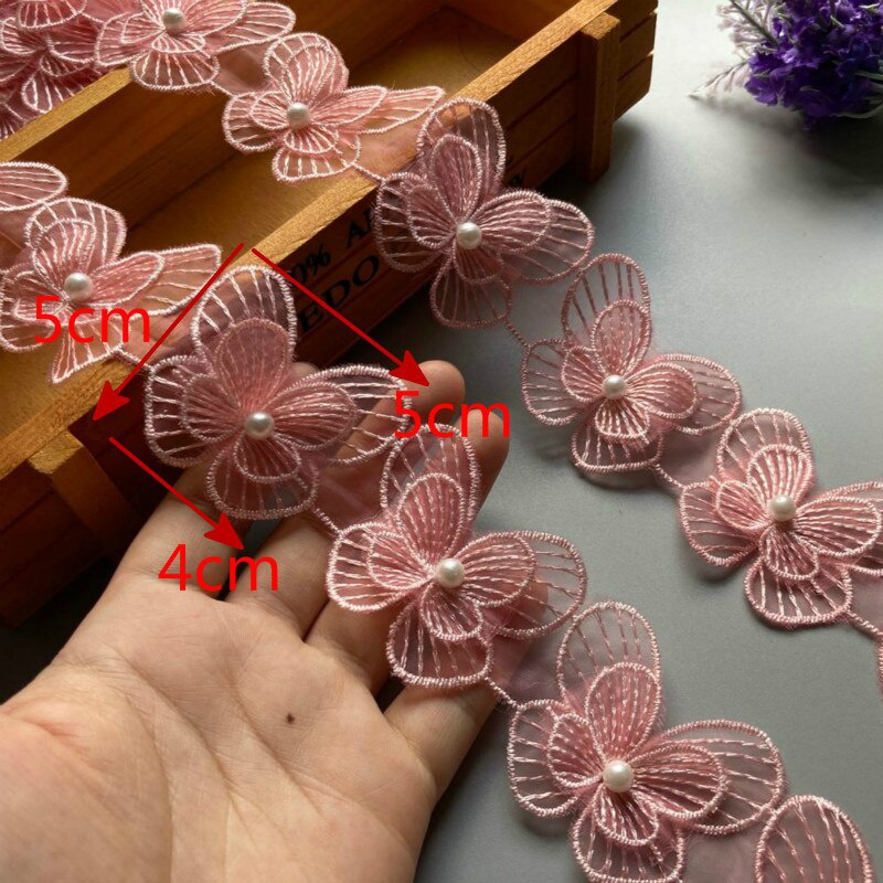 Set 10 Dải Ruy Băng Ren Thêu Hình Hoa Bướm Đính Ngọc Trai Thủ Công Trang Trí Giày