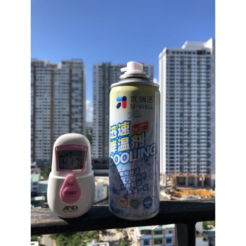 Bình xịt lạnh U-Well làm mát hạ nhiệt độ bề mặt tức thì, làm lạnh yên xe máy, ghế ô tô nén khí siêu thơm
