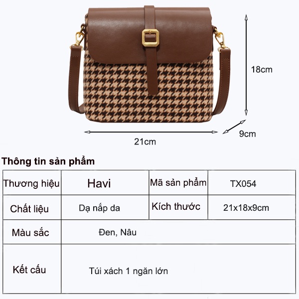 Túi Xách Nữ Đẹp, Đeo Chéo, Xách Tay Đi Chơi, Đi Làm Thời Trang Havi  TX054