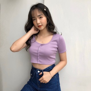 ÁO CROPTOP TAY LƠ CHẤT LIỆU LEN TĂM KIỂU DÁNG ÁO CROPTOP CÚC DỌC 6 MÀU LOẠI MỚI - ÁO CROPTOP CÚC NGỰC SIÊU RẺ