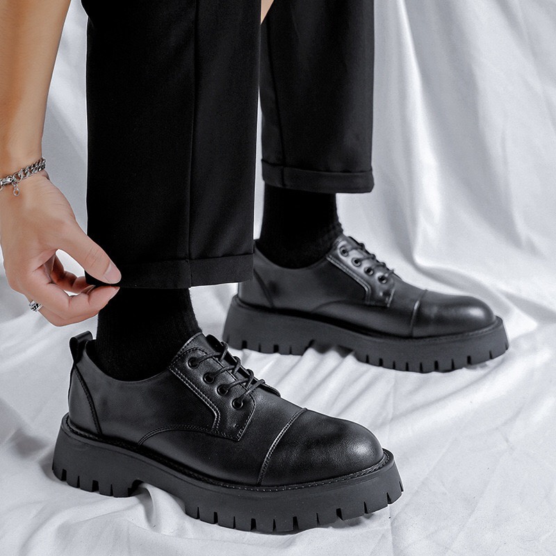 Giày Derby mũi tròn, Giày da nam HOMME đế tăng chiều cao 4cm nguyên khối 7618-R