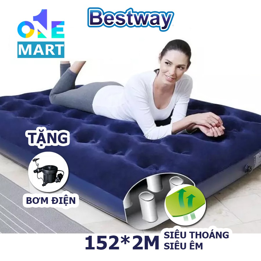 [Tặng bơm điện] Nệm hơi đệm hơi Bestway đệm hơi dã ngoại 203cm*152cm*22cm