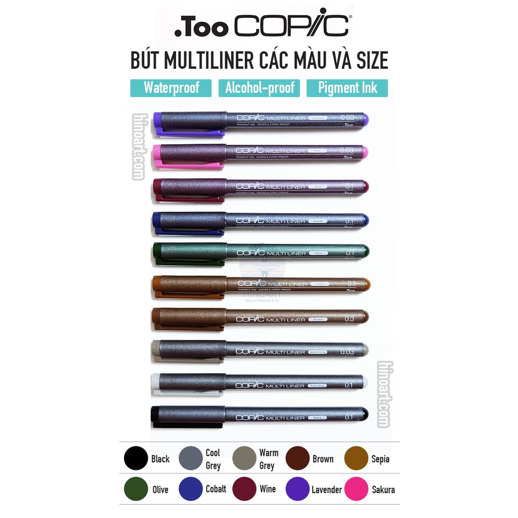 Bút đi nét Copic Multiliner cây lẻ các màu Wine, Pink, Lavender