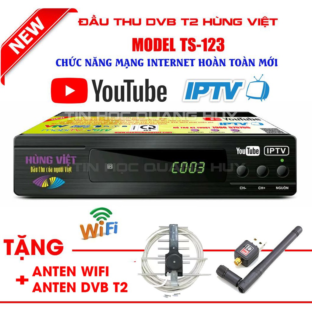 Đầu thu Hùng Việt TS 123 tặng anten wifi, anten dvb t2