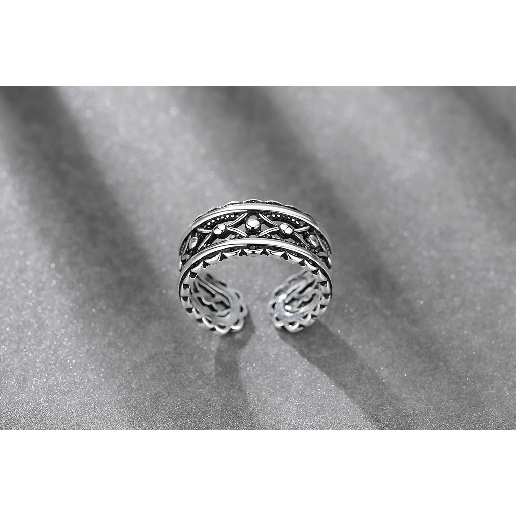 Nhẫn Hở Màu Bạc / Đen Phong Cách Thái Lan Nhật Hàn Cổ Điển Tùy Chỉnh Thời Trang Cho Nữ Cincin-S1