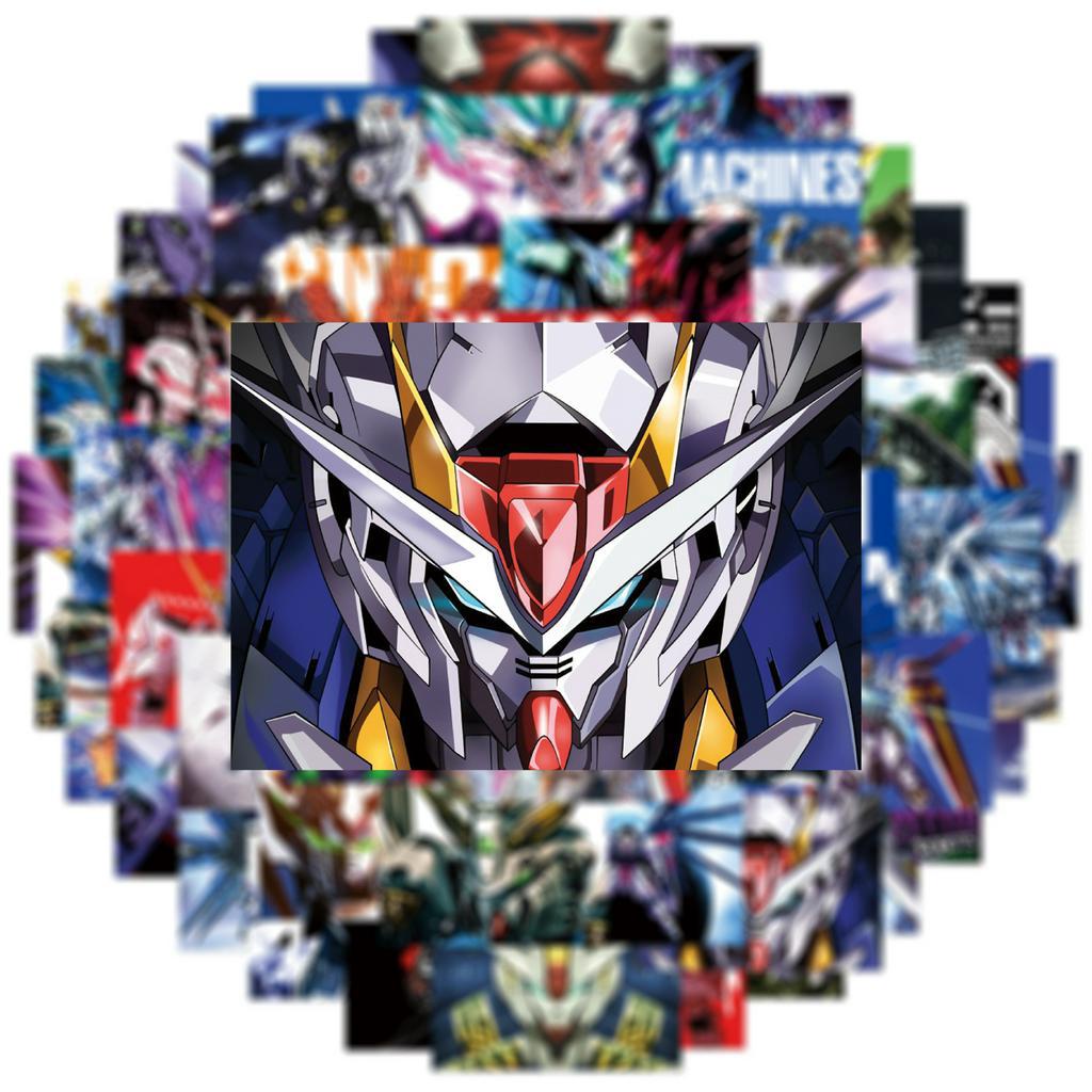 Bộ 50 Miếng Dán Chống Thấm Nước Hình GUNDAM Trang Trí Laptop Mũ Bảo Hiểm