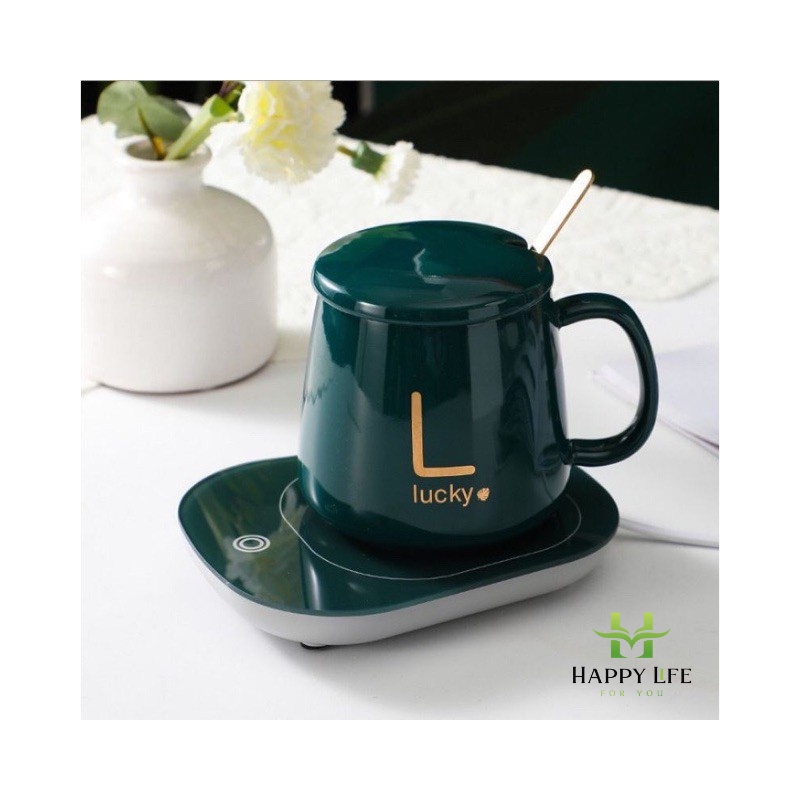 Cốc hâm nóng đồ uống kèm đế điện, bộ ly cốc hâm nóng - Happy Life 4U