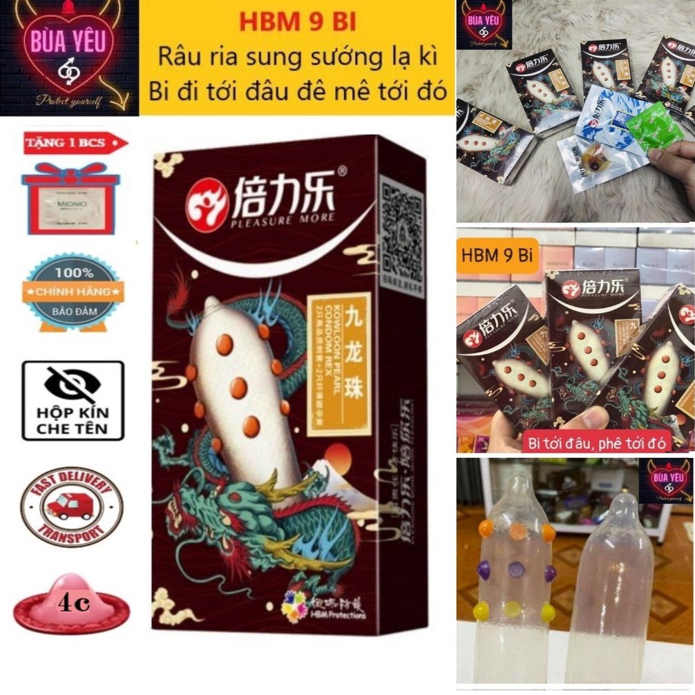 Bao cao su Gai bi tăng cảm giác HBM 9 bi - Hộp 4 chiếc