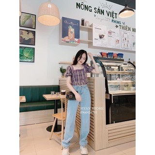ÁO SƠ MI KẺ TÍM CỔ VUÔNG BÈO