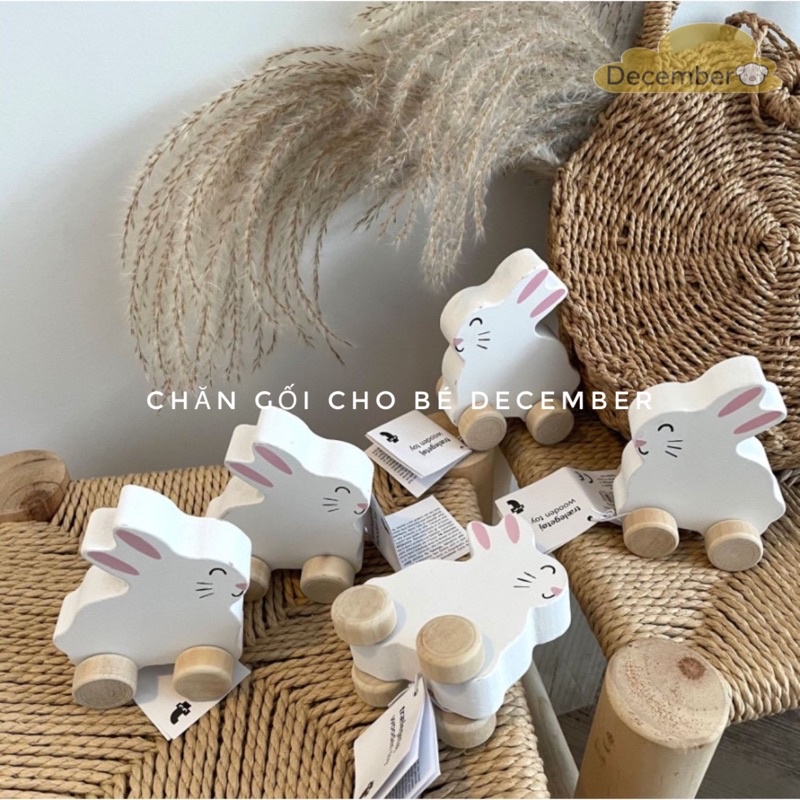 Đồ chơi organic 🐰 thỏ trắng 🐰 bằng gỗ có bánh xe/ kích thích thị giác cho bé