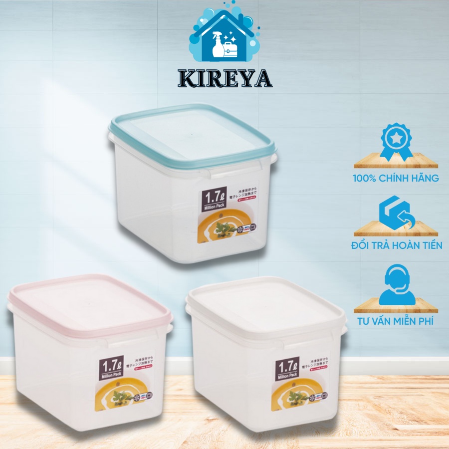 Hộp nhựa đựng thực phẩm thức ăn Yamada 1,7L | Hộp nhựa đựng trong tủ lạnh và lò vi sóng Nhật Bản kireya