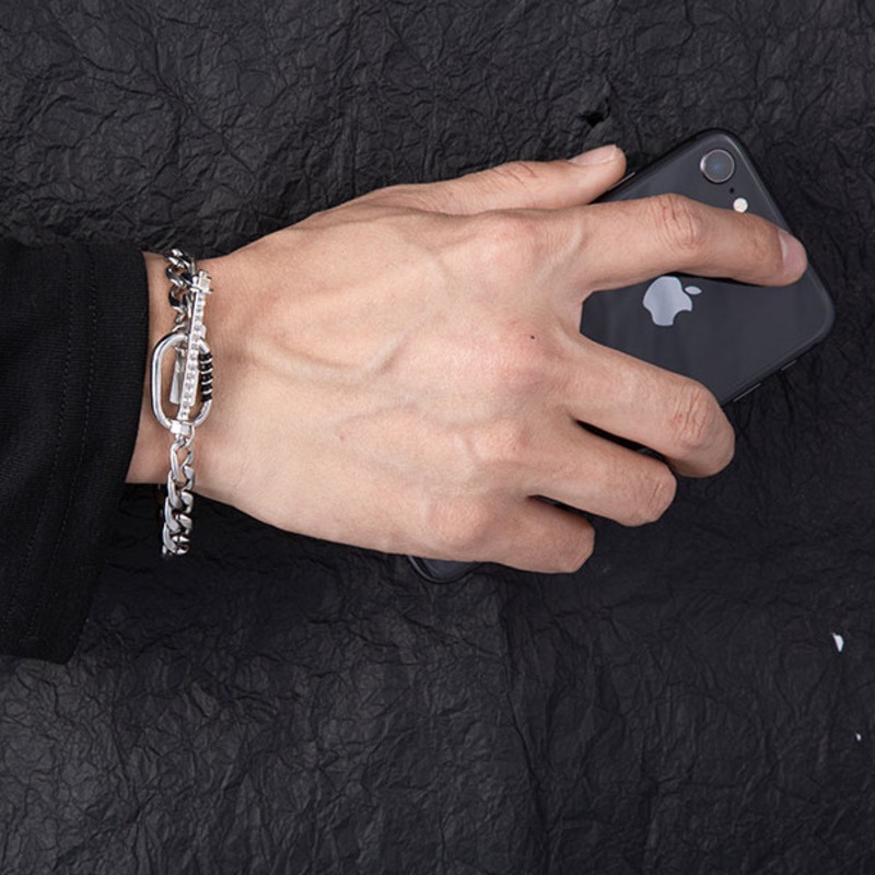 Vòng Tay Thép Titan Thiết Kế Chuỗi Xích Thời Trang Đường Phố Cá Tính Cho Nam