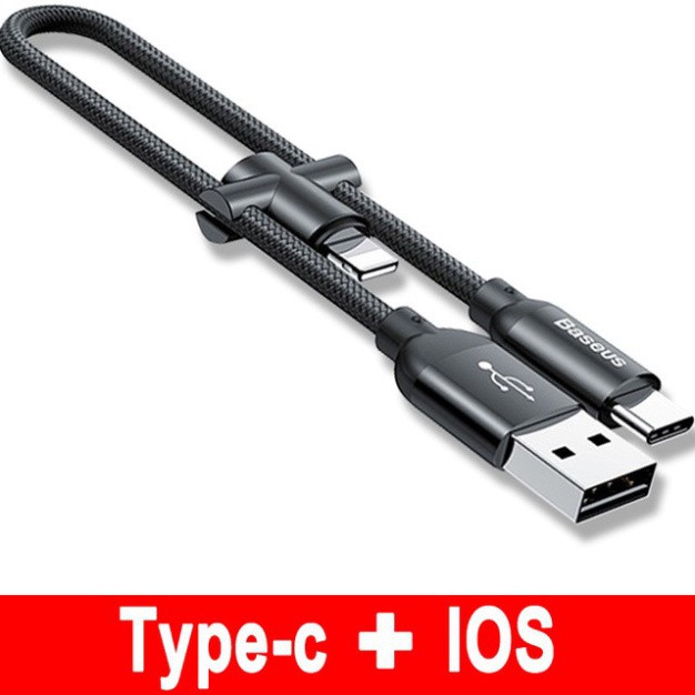 Cáp  đa năng 2 in 1 chuẩn Type C, Micro USB và Type C ,iPhone 2.4A 23 cm gọn nhẹ thích hợp khi sử dụng với sạc dự phòng