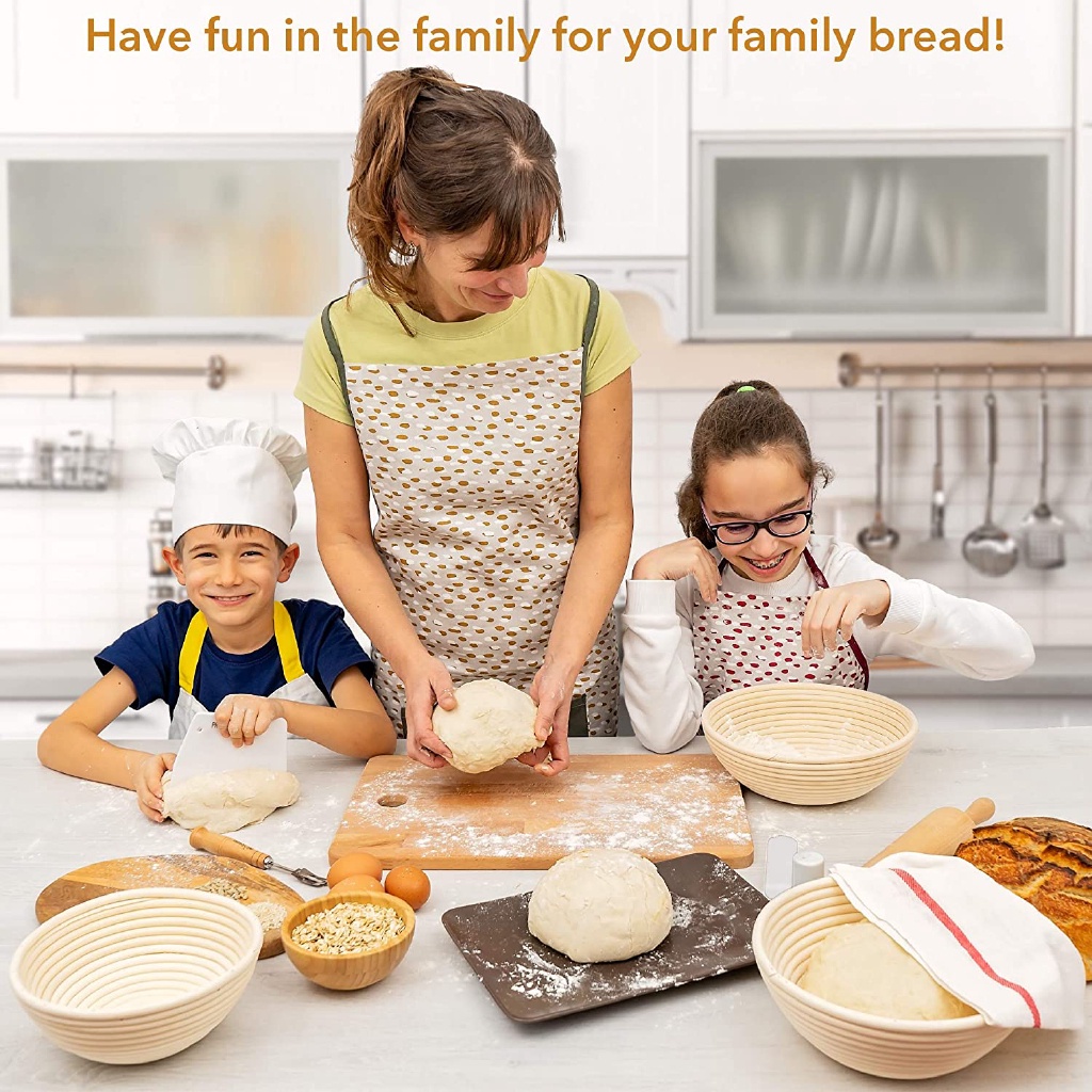 Rổ Tròn Bằng Mây Đan Lót Bánh Mì / Bột Bầu Dục Tự Nhiên