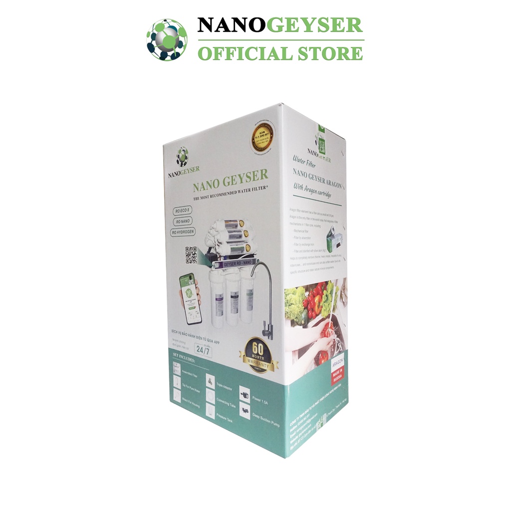 Máy lọc nước Nano Geyser RO - NANO, Công nghệ lọc nước tinh khiết RO, Bảo hành điện tử 5 năm qua app chính hãng