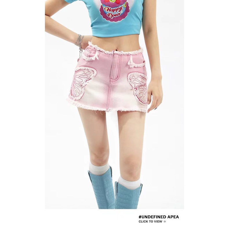 Chân Váy Ngắn Mini Thêu Họa Tiết Bướm Màu Sắc Tương Phản Phong Cách Cổ Điển Thời Trang Mùa Hè Cho Nữ Y2k Hot Girl Millennium Apea2022