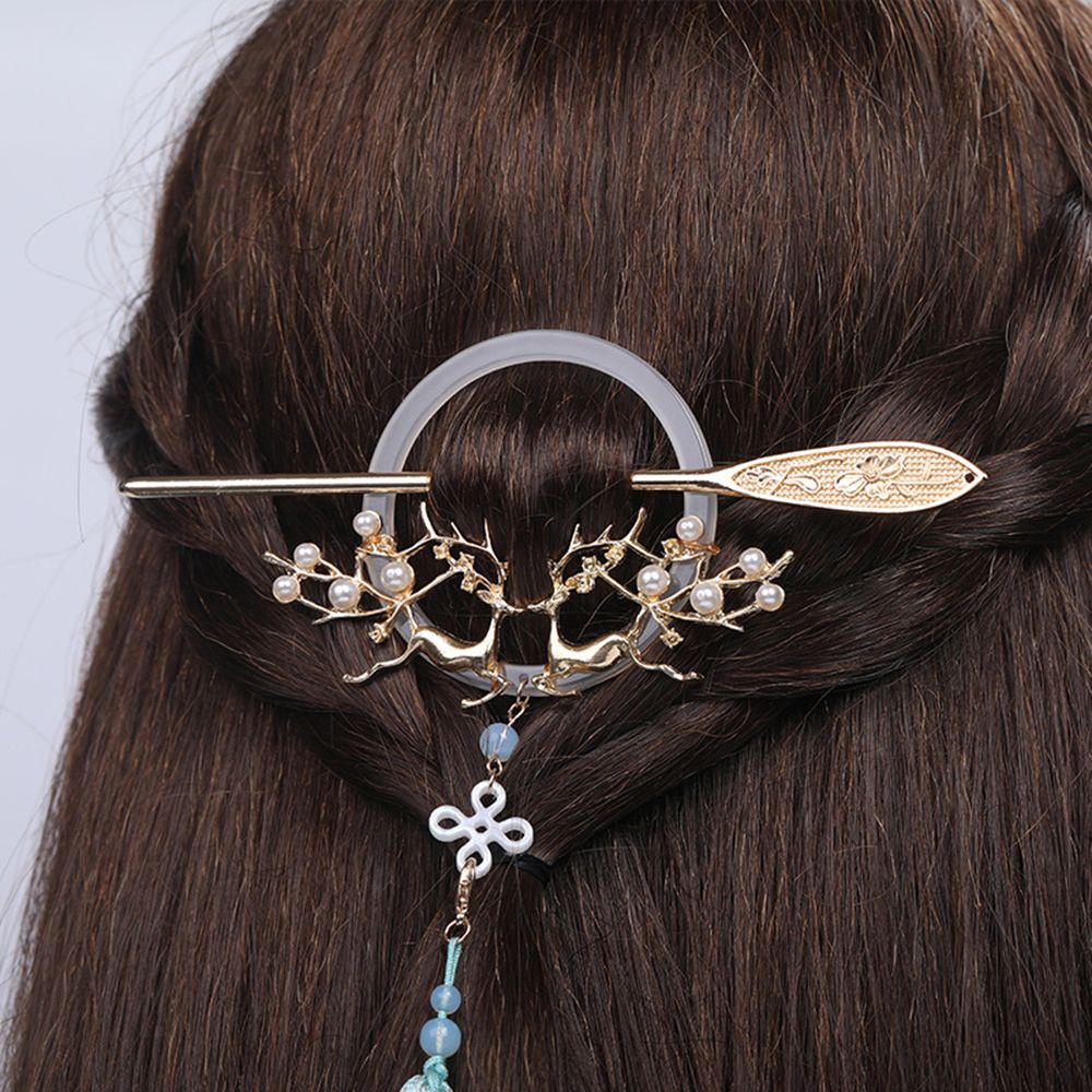 Trâm cài giữ tóc vòng tròn tua rua phối hoa đơn giản thanh lịch phong cách cổ điển Hàn Quốc cho nữ