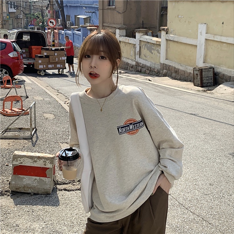 Áo sweater ZHELIHANGFEI tay dài in họa tiết chữ cái trẻ trung thời trang