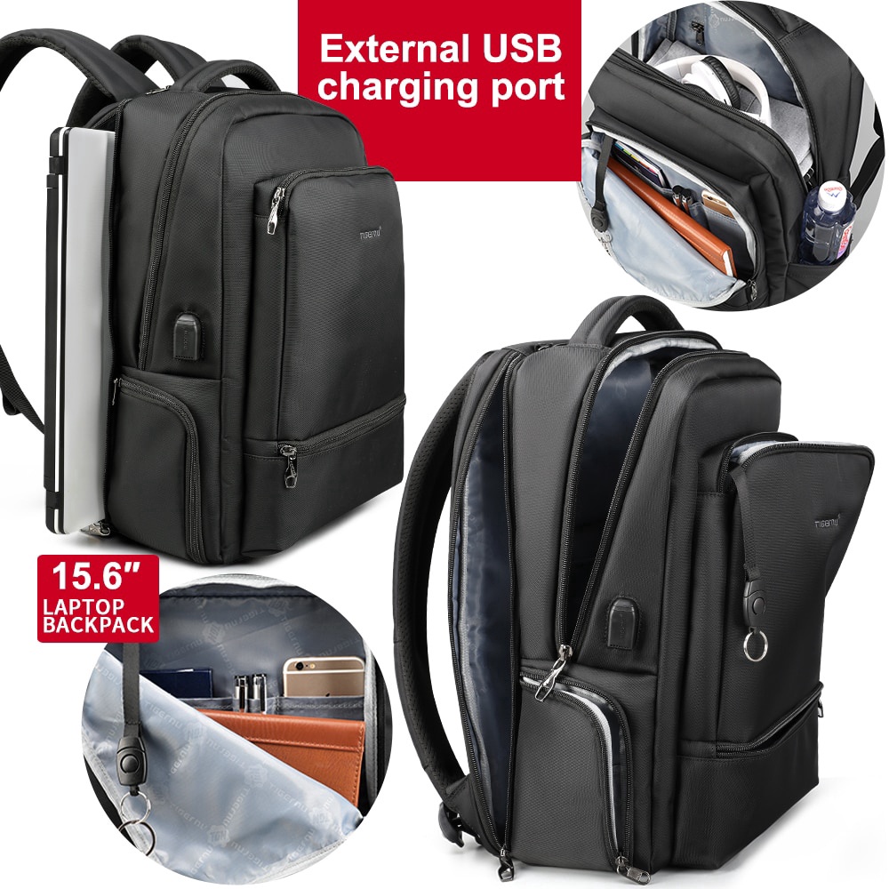 Tigernu Men Backpack Water Repellent Nylon Anti Theft 22L Men 15.6 Inch Laptop Backpack Bag USB Charging Travel Bag