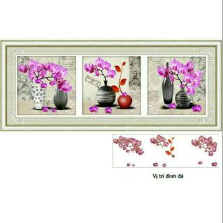 Tranh đính đá BỘ 3 BỨC BÌNH HOA LAN TUYỆT ĐẸP  (DF2240)143×50cm chưa đính.