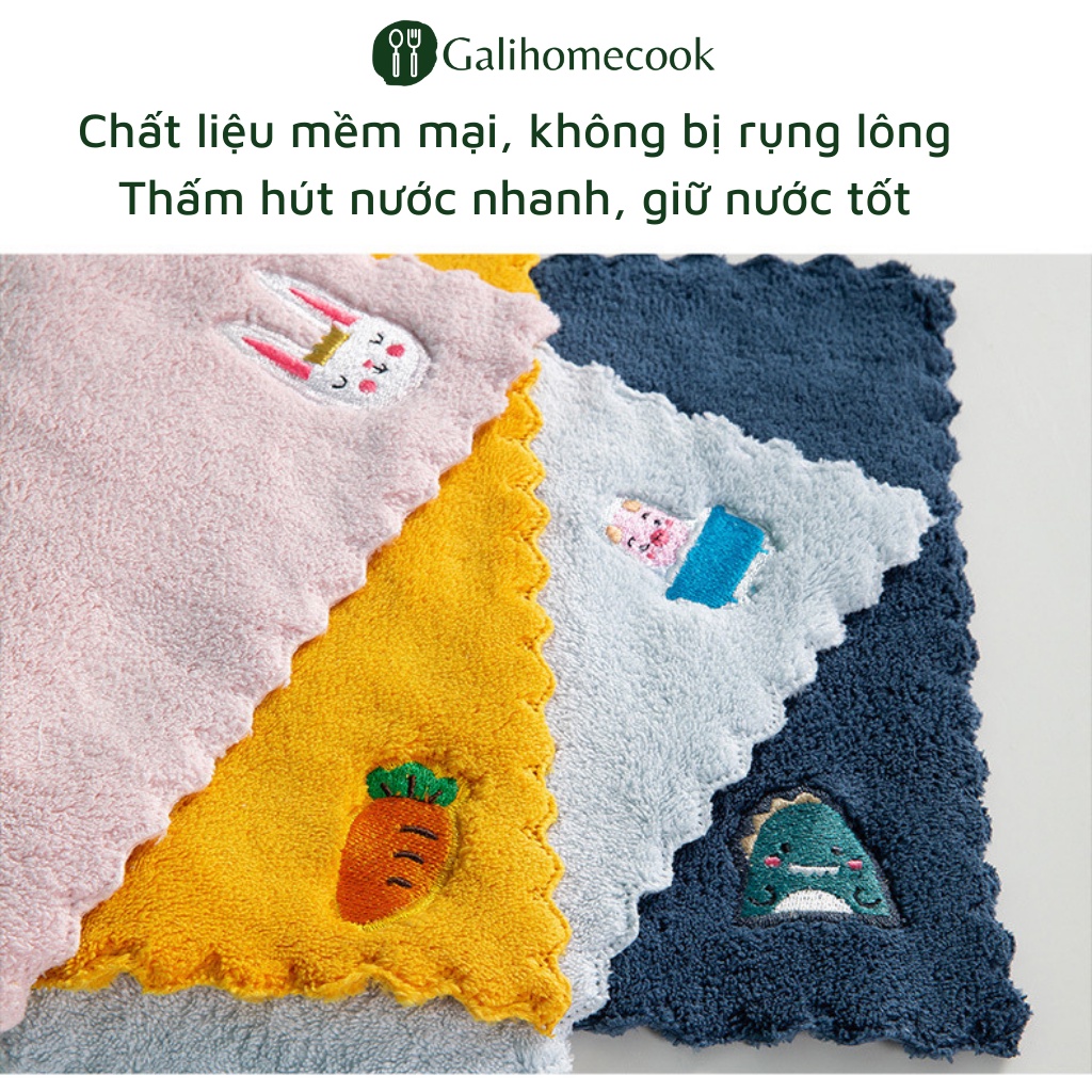 Khăn lau bếp đa năng chất liệu nhung san hô Coral Fleece 2 mặt siêu thấm hút mềm mịn họa tiết dễ thương | Galihomecook