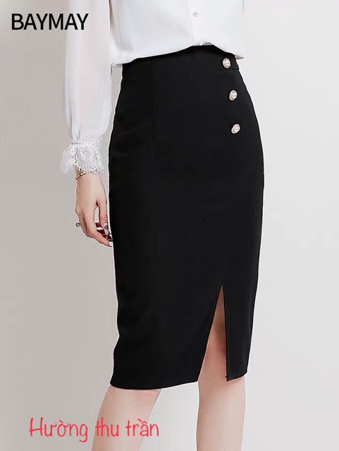 Chân Váy Bút Chì Xẻ Trước Chân Váy Dài Qua Gối Phối Cúc Trẻ Trung | BigBuy360 - bigbuy360.vn