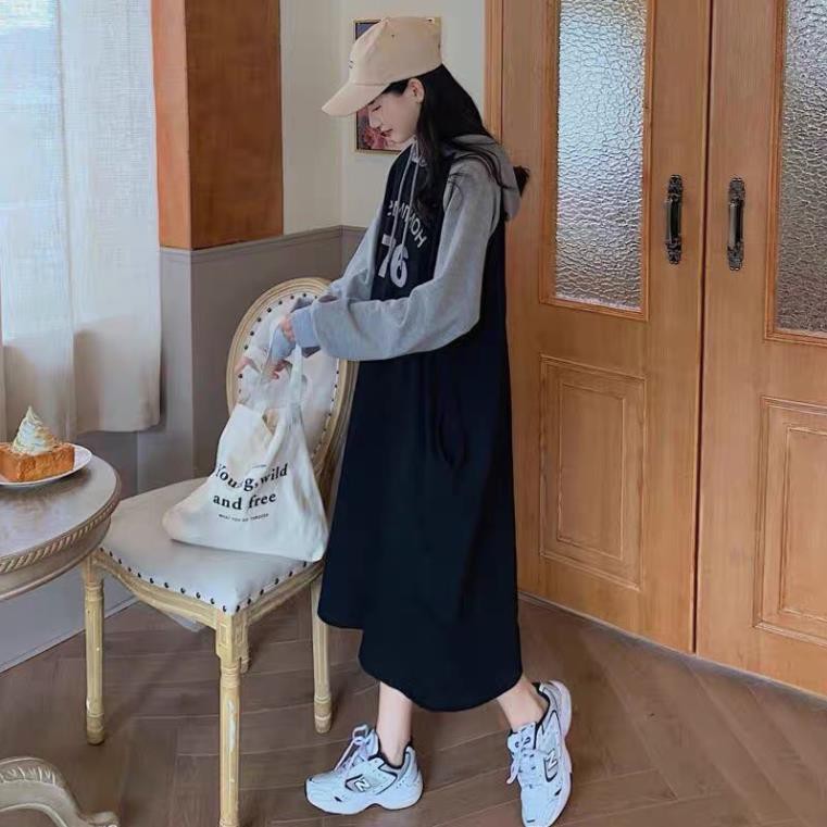 Bán sỉ váy nỉ hoodie 2 màu số 76 bầu bí bon chen