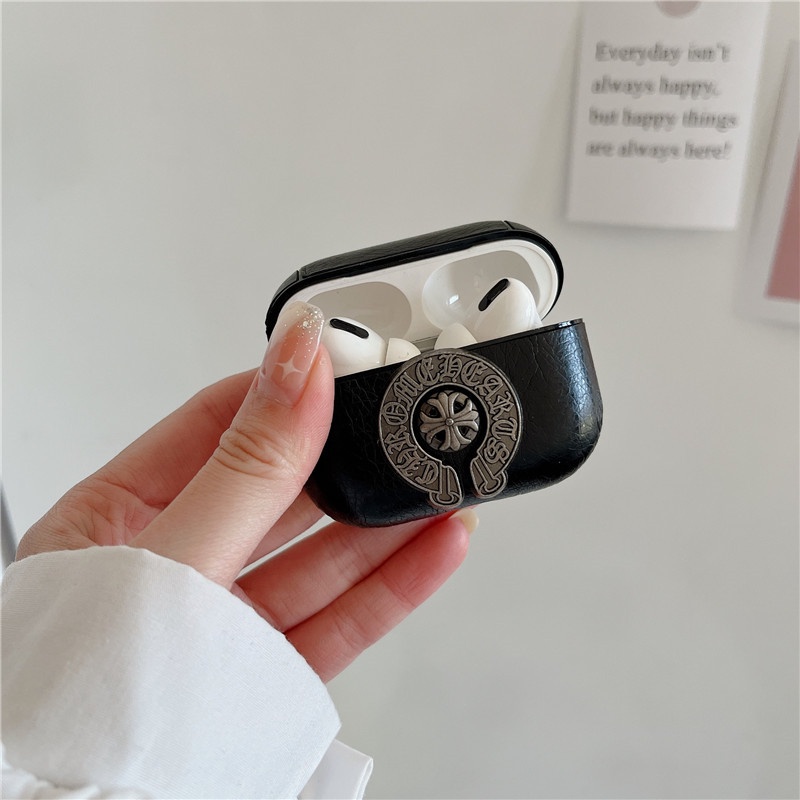Vỏ Bảo Vệ Hộp Sạc Tai Nghe bluetooth Không Dây Airpods 1 2 3 pro 2 pro 2 Bằng Da Họa Tiết Thánh Giá Kèm Móc Treo Tiện Dụng