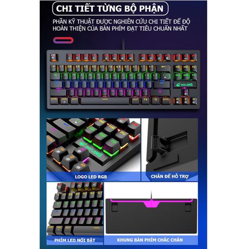 Bàn phím cơ máy tính - Bàn phím cơ gaming Crack K2 PRO, LED RGB 10 chế độ nháy khác nhau dành cho máy tính, laptop