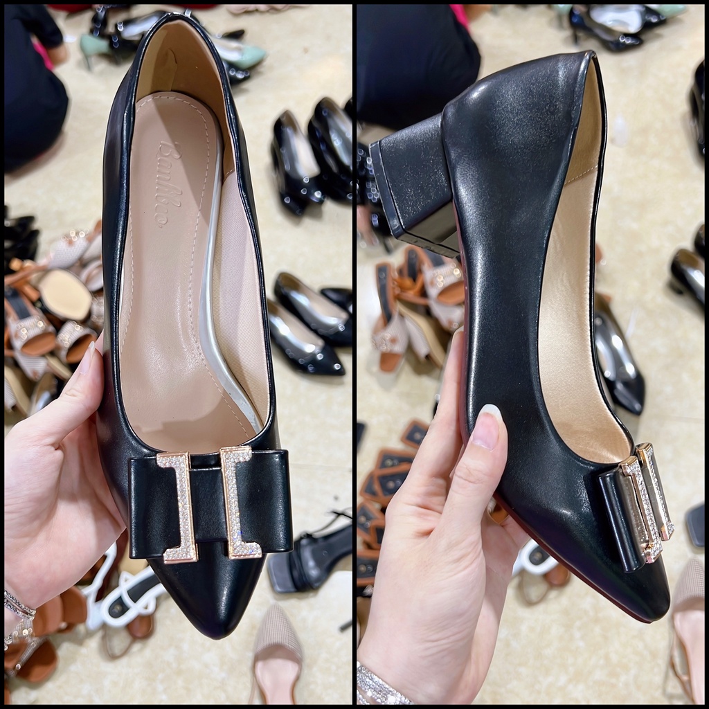 Giày Cao Gót Nữ Mũi Nhọn Giày Búp Bê gót vuông cao 3p khóa chữ H nữ tính - cao 3cm  - size 35 tới 40 mã 3cmHH