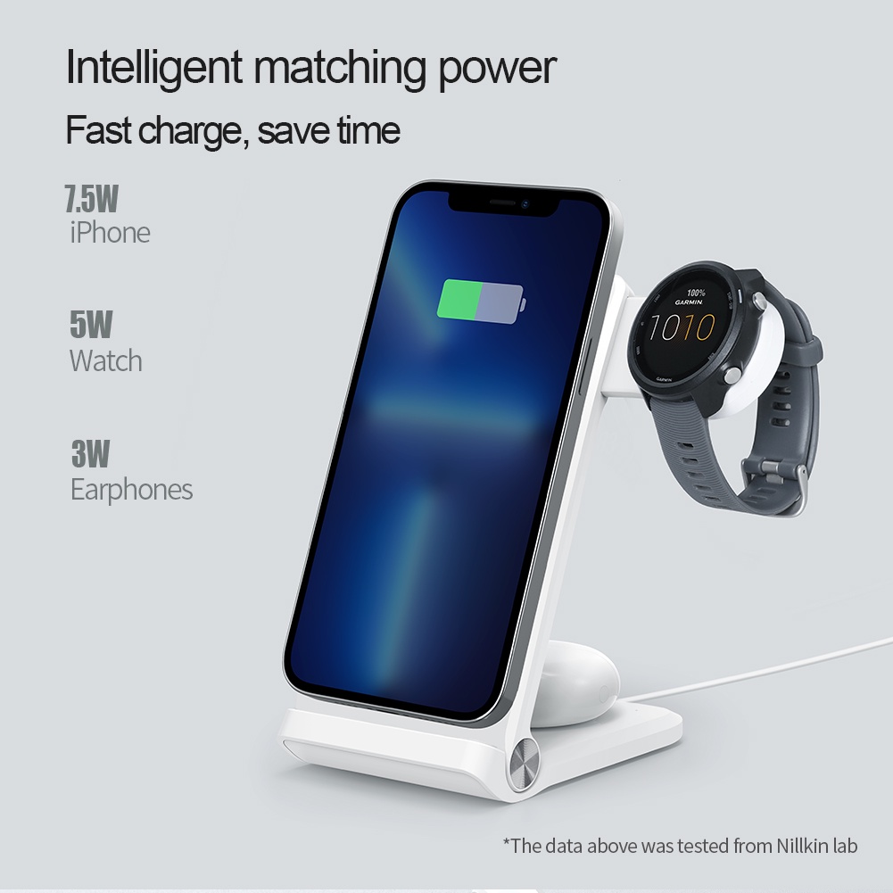 Đế Sạc Không Dây Đa Năng 3 Trong 1 NILLKIN Dùng Cho iPhone 13 Pro Max Garmin Apple Samsung