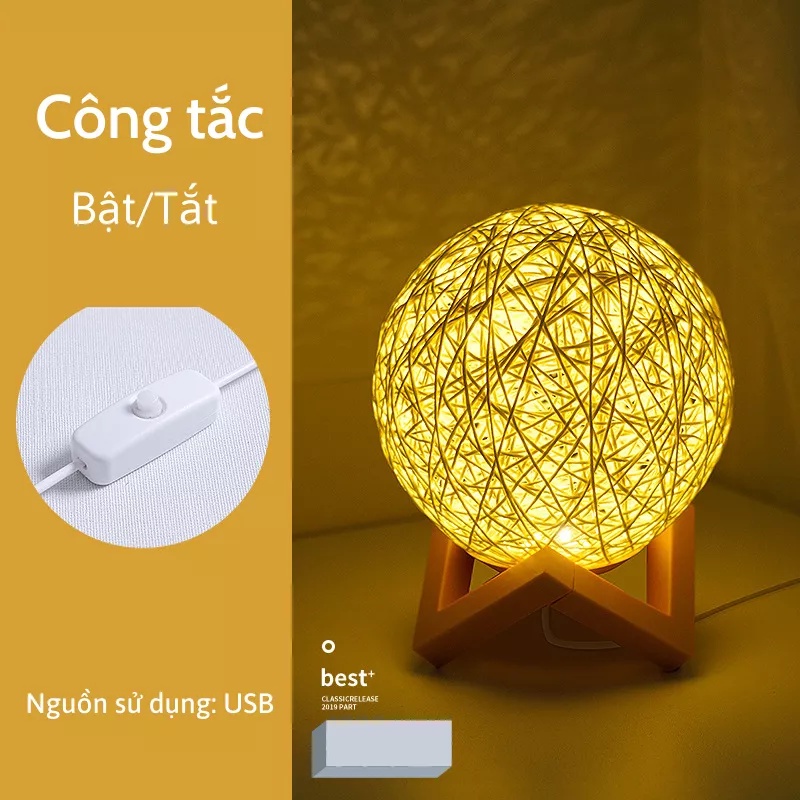 Đèn ngủ mặt trăng quả cầu may vintage, đèn ngủ 3D loại mới 2022