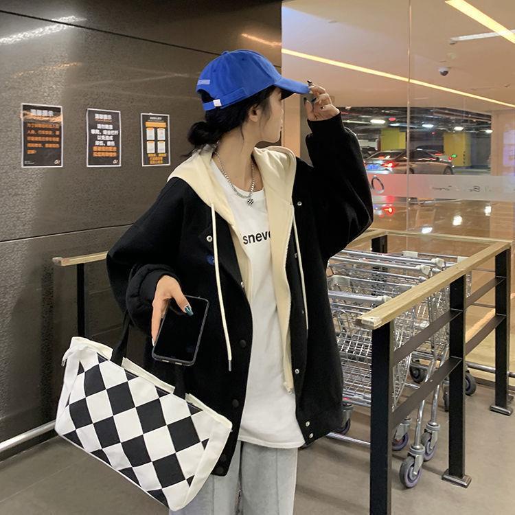 Áo Khoác Giả Hai Lớp Có Mũ Trùm Phong Cách Thu Đông Mới Cho Nữ