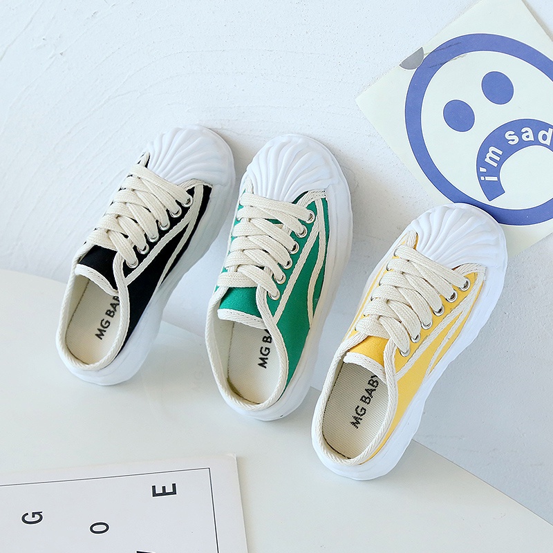 Giày Thể Thao Canvas Chống Trượt Siêu Nhẹ Phối Dây Rút Năng Động Cho Bé 3-16 Tuổi