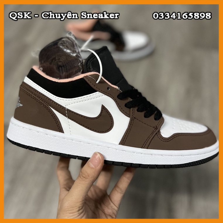 Giày Jordan 1 Low Brown Nâu Trắng Cổ Hồng Cao Cấp Fullbox, Giày thể thao jordan 1 cổ thấp nâu hồng, da nhăn, cực êm chân