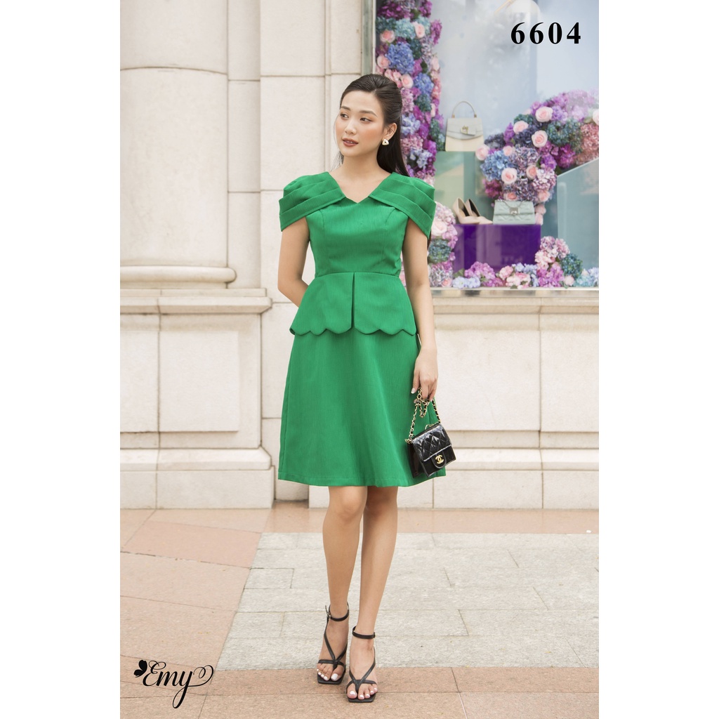 Đầm EMY EM6604 Peplum Tay Xếp Ly