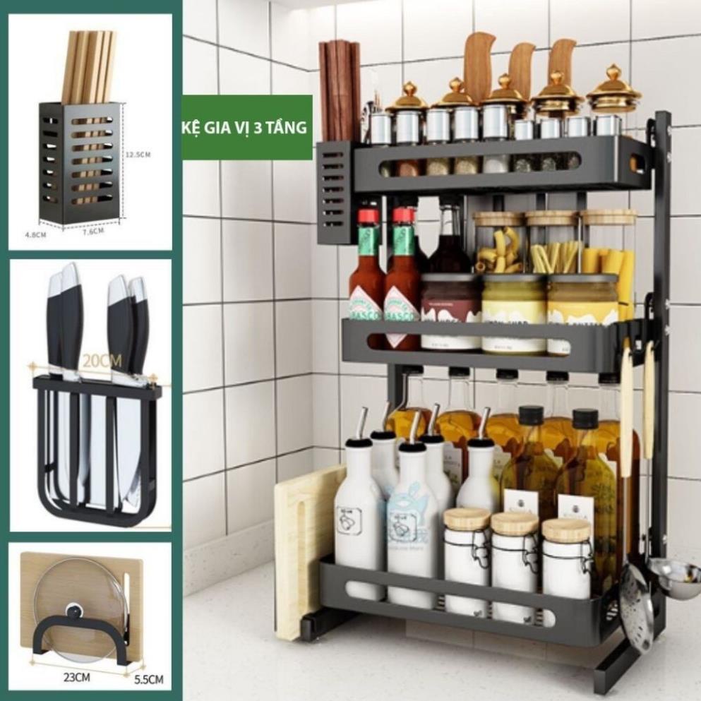 Kệ để gia vị thép 3 tầng đựng đồ nhà bếp, gác dao thớt đa năng