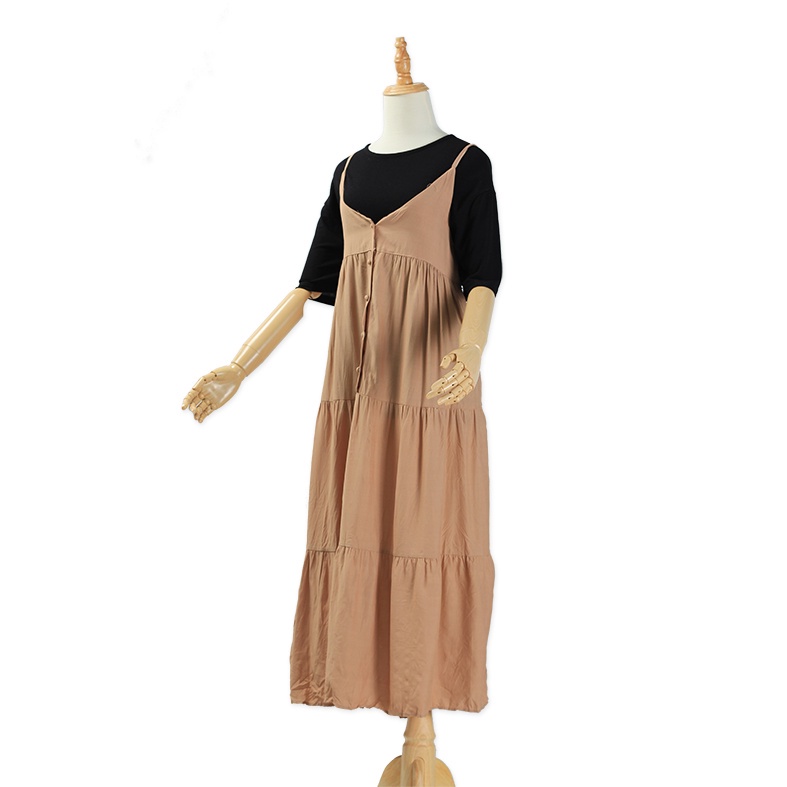 SAN Váy yếm hai dây dáng dài nhiều tầng Vintage Hàn Quốc ;