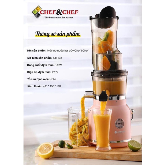 MÁY ÉP CHẬM NGUYÊN QUẢ CHEF&amp;CHEF CH-333 CÔNG NGHỆ CHỐNG ỒN