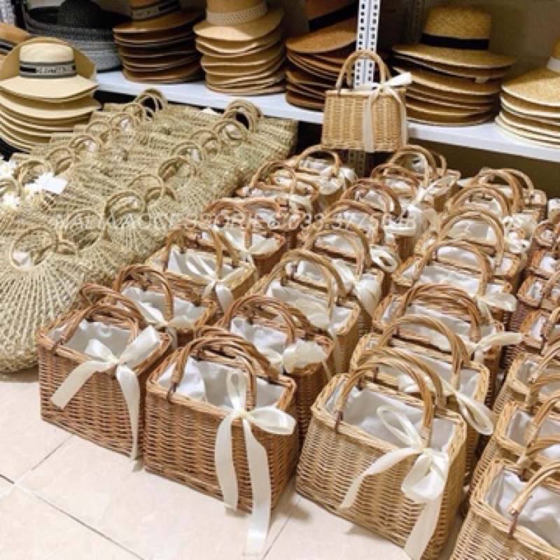 Túi mây vuông quai cuốn ren vintage nơ ren | BigBuy360 - bigbuy360.vn