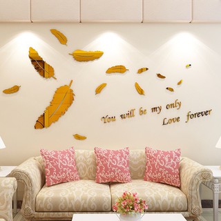 Tranh dán tường mica 3D - Lông công vàng, tranh trang trí spa