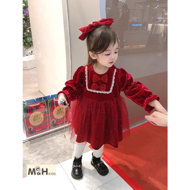 VÁY XINH ĐI TIỆC CHO BÉ/ VÁY NHUNG ĐỎ CHO BÉ