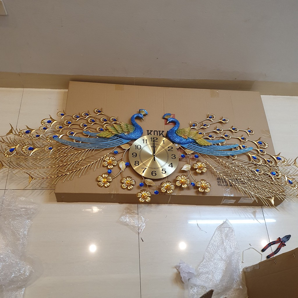 Đồng hồ treo tường con chim công phú quý K686 decor trang trí phòng khách kim trôi cao cấp cỡ lớn KOKA
