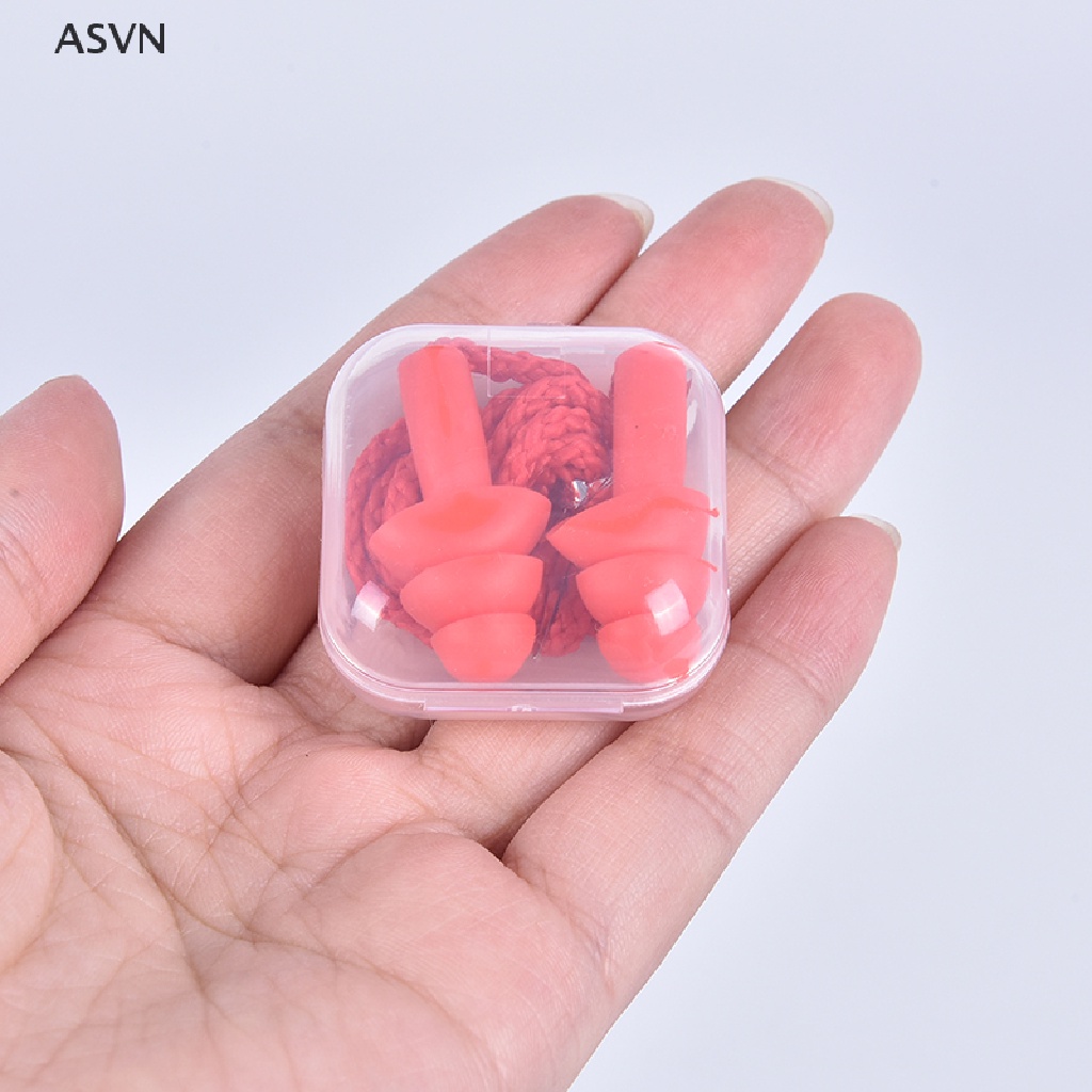 Asvn❤ Nút Bịt Tai Giảm Tiếng Ồn Bằng Silicone Kèm Dây Đeo Tiện Dụng Khi Đi Bơ